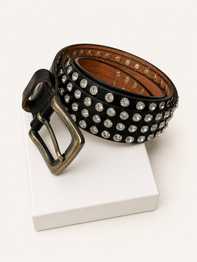 Genuine black leather premium stone Handcrafted belt